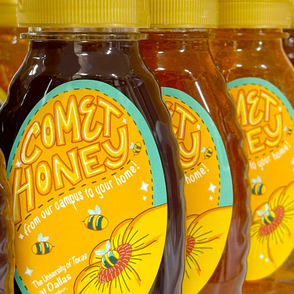 A row of jars of Comet Honey.