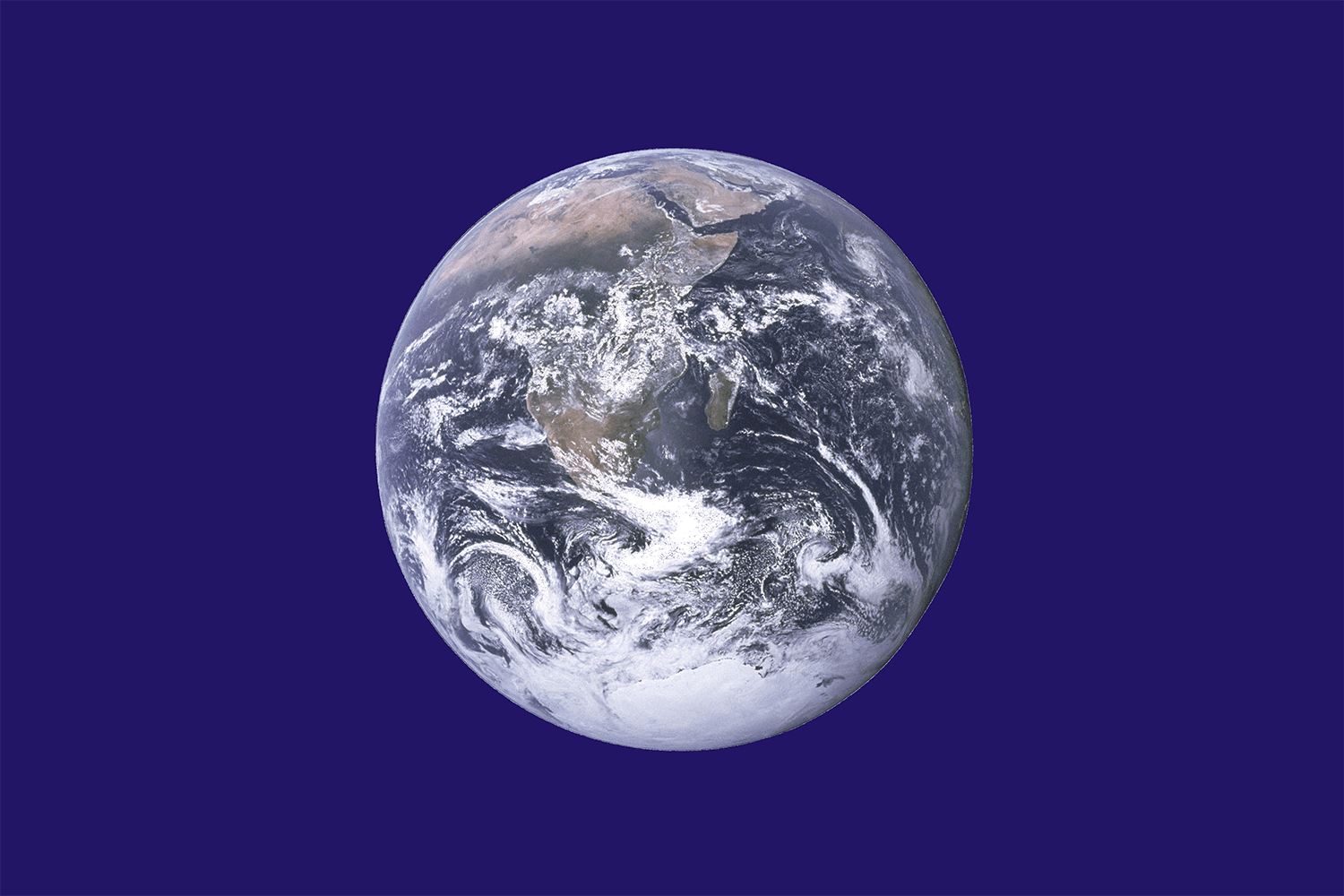 Earth Day Flag: A photo of the Earth from space, turned to show Antarctica, Africa, and the Arabian Peninsula, all on a field of deep blue. Flag design by John McConnell. Photo, dubbed “Big Blue Marble”, by the crew of NASA’s Apollo 17 mission.