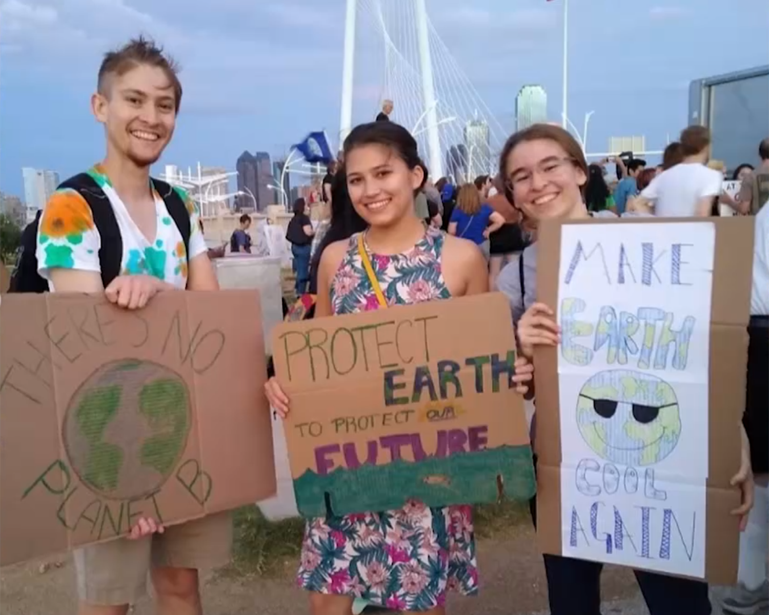 Members of the Environmental Conservation Organization Demonstrating Near Margaret Hunt Hill Bridge in Dallas