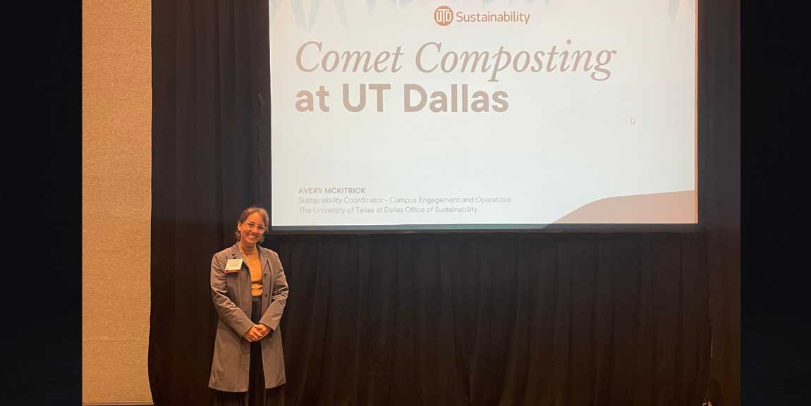 Avery McKitrick, Sustainability Coordinator, presented at the Texas Association of Physical Plant Administrators (TAPPA) Annual Conference with Turn Compost about Composting in Physical Plants using UT Dallas as a case study.