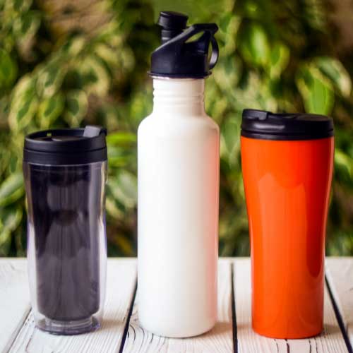 A trio of reusable waterbottles.