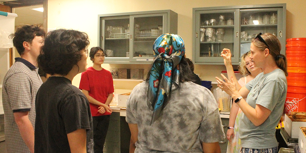 Learning about our campus apiaries and honeybee colonies from Dr. Christina Thompson.