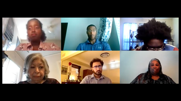 Six people in a video chat.
