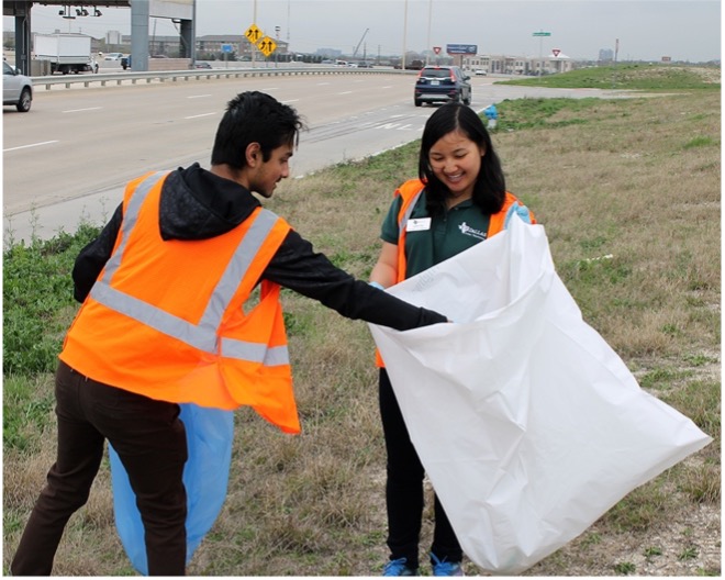 UTD students participating in a Campus Cleanup program.